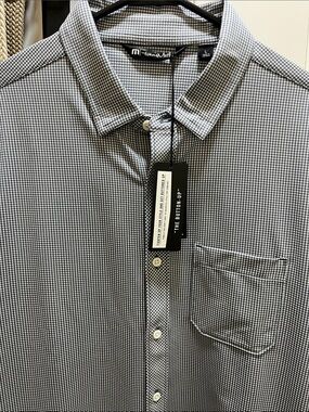 Travis Mathew Black & White Micro Check Button-Up Shirt